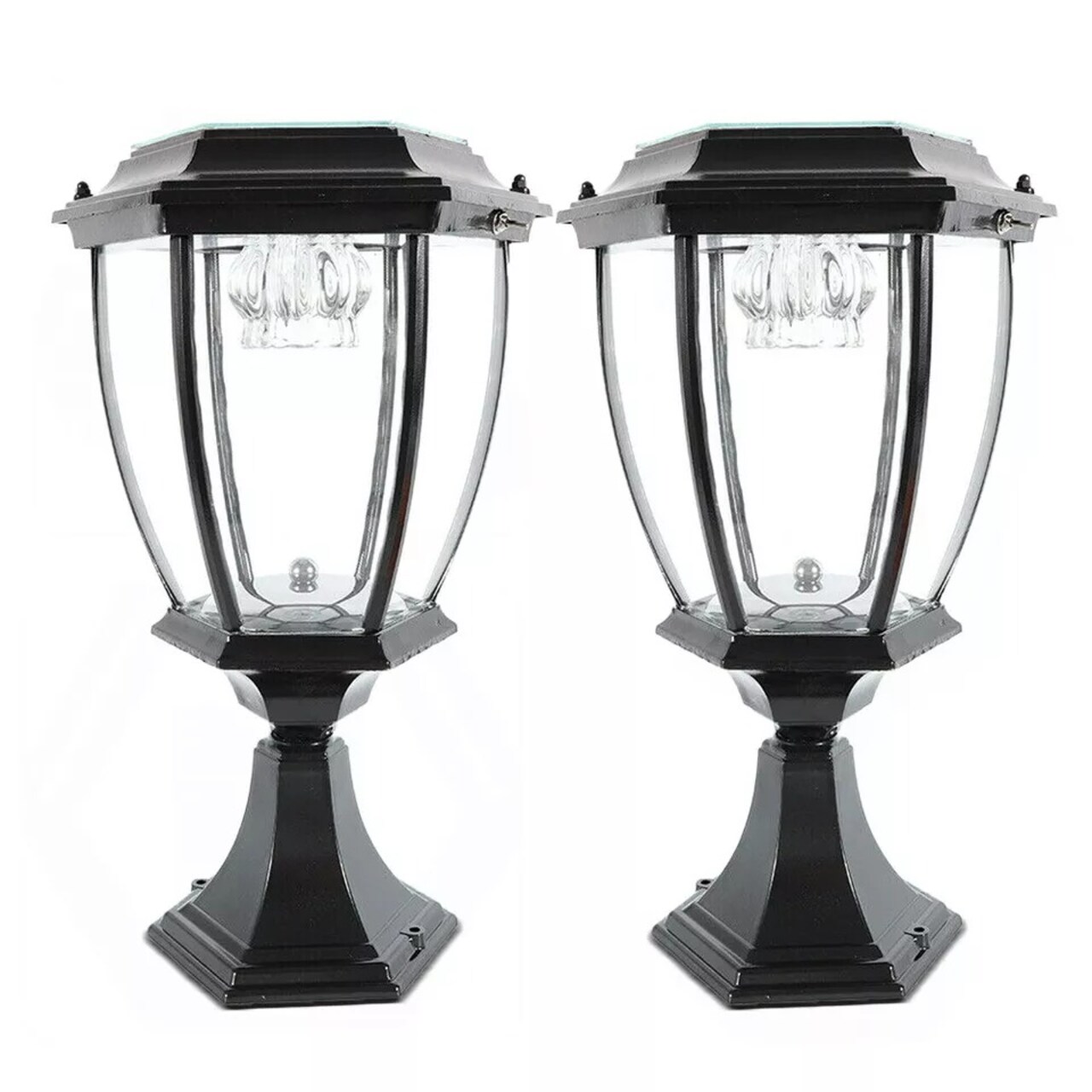 Solar Garden Yard Lantern Lamp Post Light Black LED Street Pillar Light 2.4V